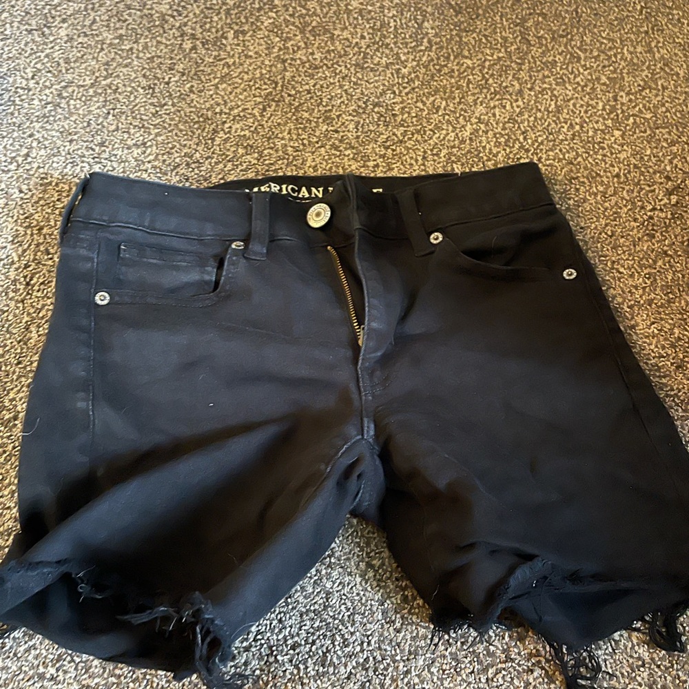 American Eagle black midi jean shorts